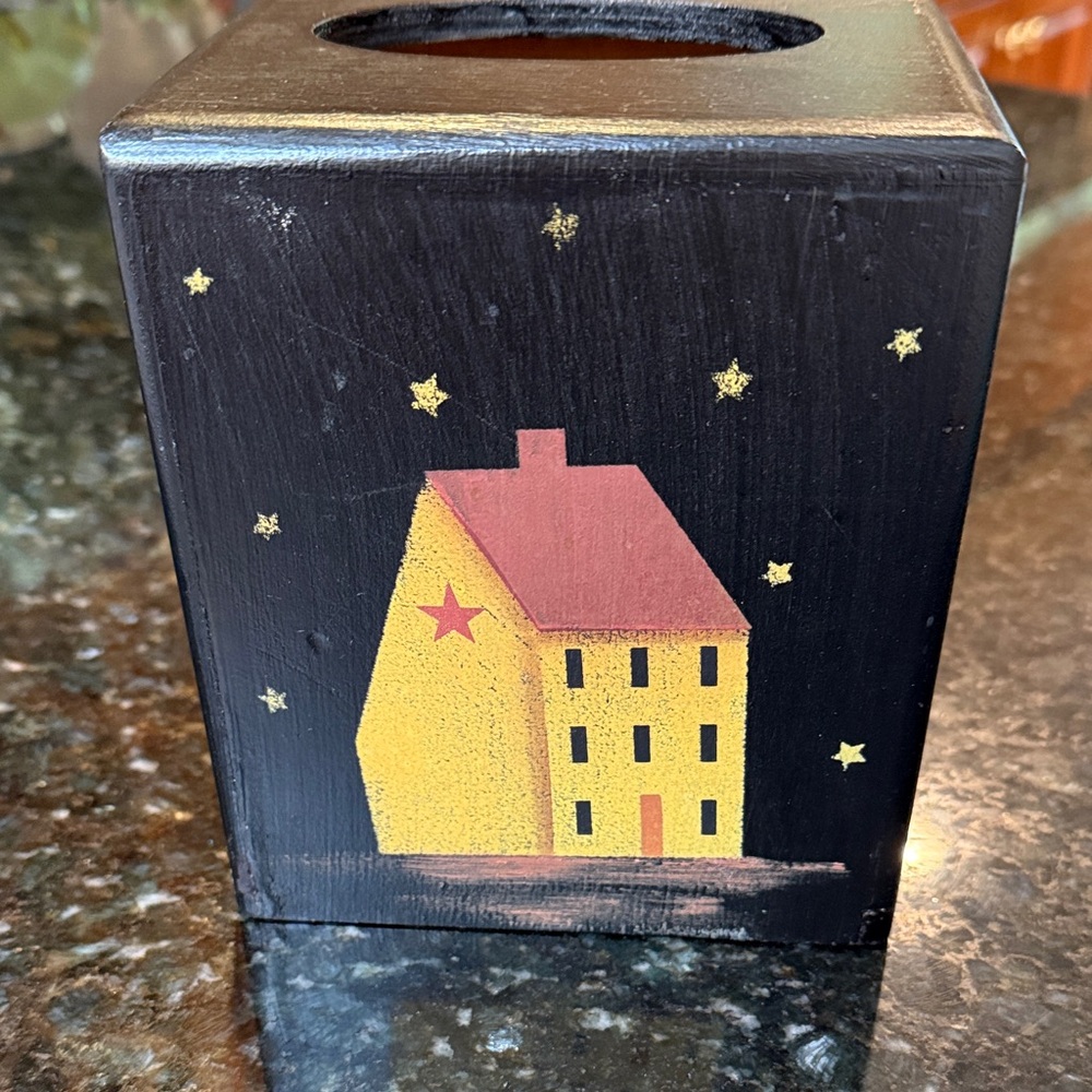 Black Tissue Box with Starry House Design